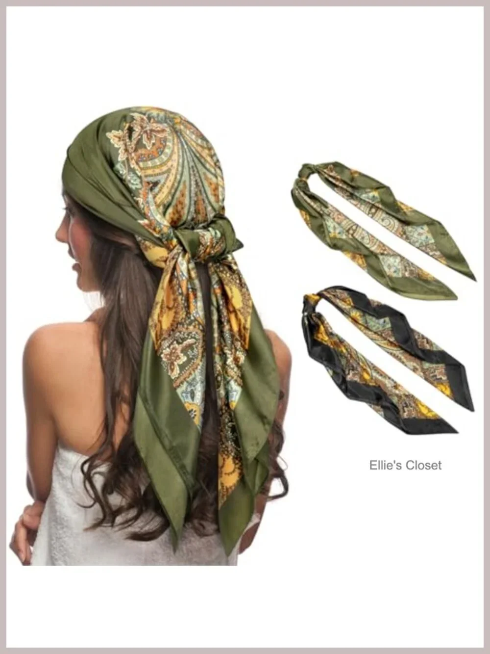 Two 35-Inch Square Satin Head Scarves for Women Hair Wrapping and Neck Wear